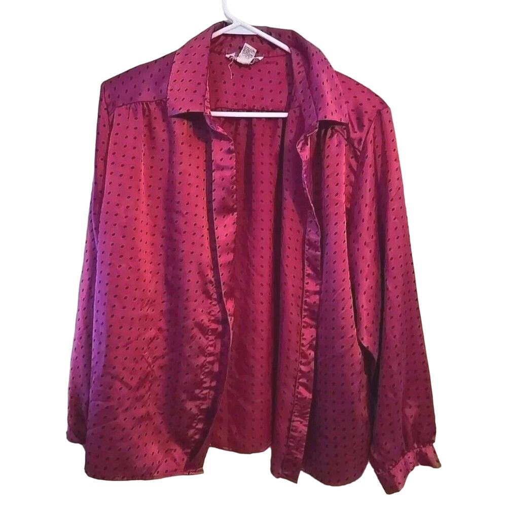 Smith & Jones Pink Polka Dot Satin‎ Long Sleeve Pajama Top Womans Plus Size 20W